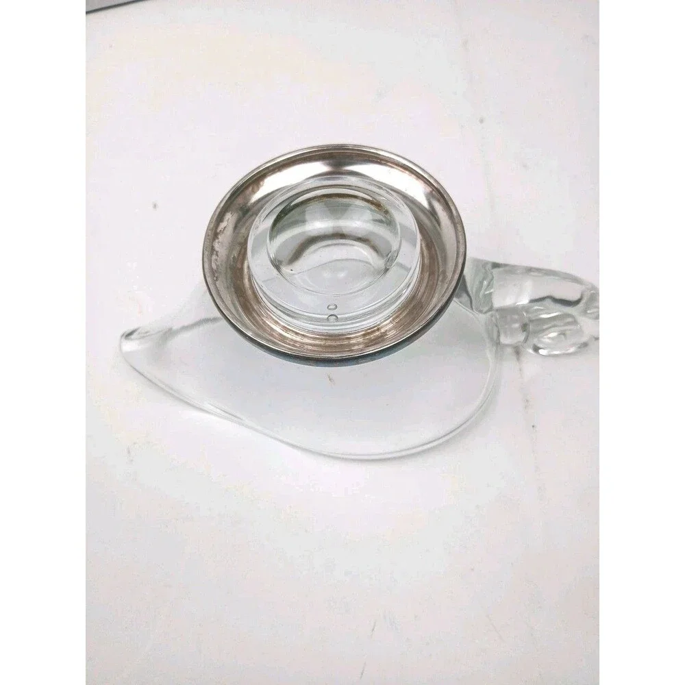 Vintage Gravy Boat Clear Glass Swirl Nautilus Handle Heavy Concave Base Unique